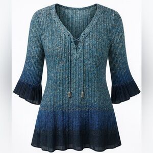 Catherines Blue Crinkle tunic top with silver studs 3X